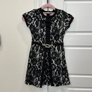 Laundry by Shelli Segal Girla Dress Black Lace Fancy Wedding Party Holiday, sz 7